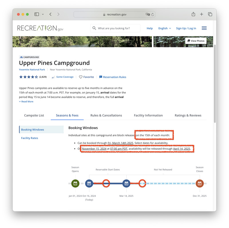 Yosemite Booking Window